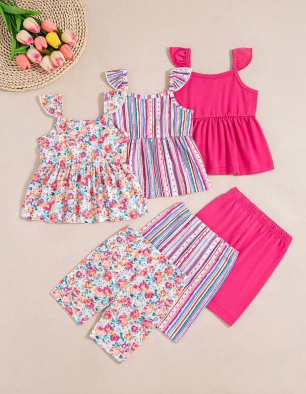 03 ENSEMBLES HAUT SANS MANCHES ET SHORT A IMPRIME FLORAL ET RAYURES