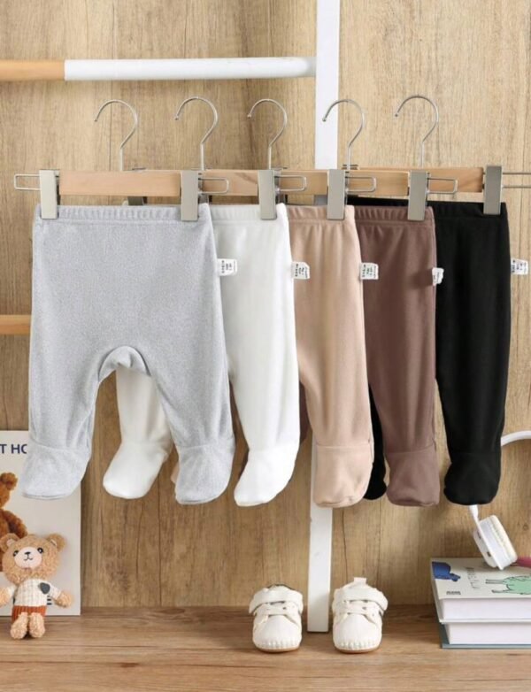Pantalon à pieds taille haute en coton pour nouveau-né