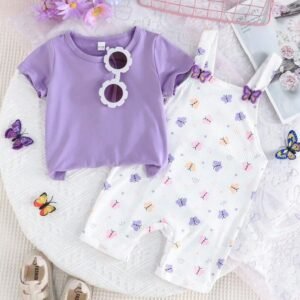 ensemble 2 pièces Salopette imprimé et tee-shirt