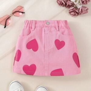 Jupe en jean taille élastique à imprimé cœur