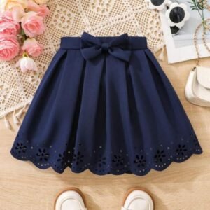 Jupe plissée bleu marine à motif nœud