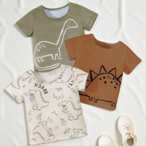 Lot de 03 t-shirt à manches courtes en tricot motif dinosaure