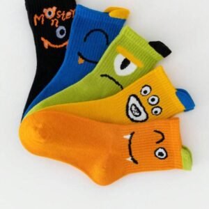 Lot de 05 paires de chaussettes de sport, motif monstre mignon
