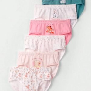 Lot de 06 slips confortables en coton imprimé lapin et fleurs