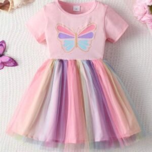 Robe à manches courtes avec tulle multicolore