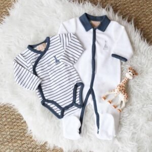 grenouillère et Body croisé rayé manches longues